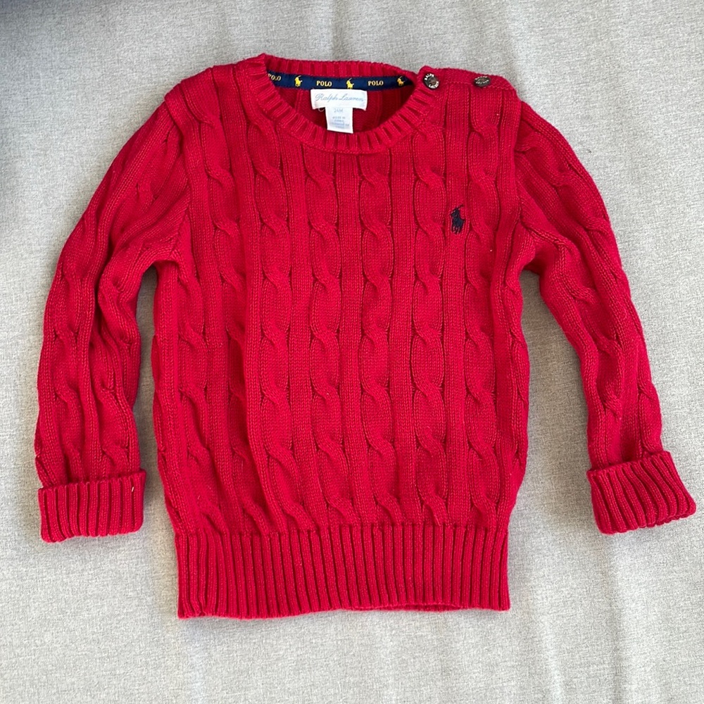 Polo Ralph Lauren red cable knit sweater, toddler boy 24m